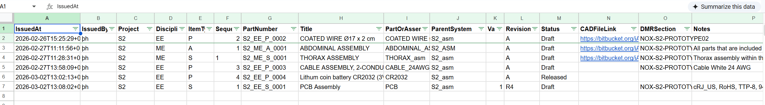 Google Sheets based number registration table view