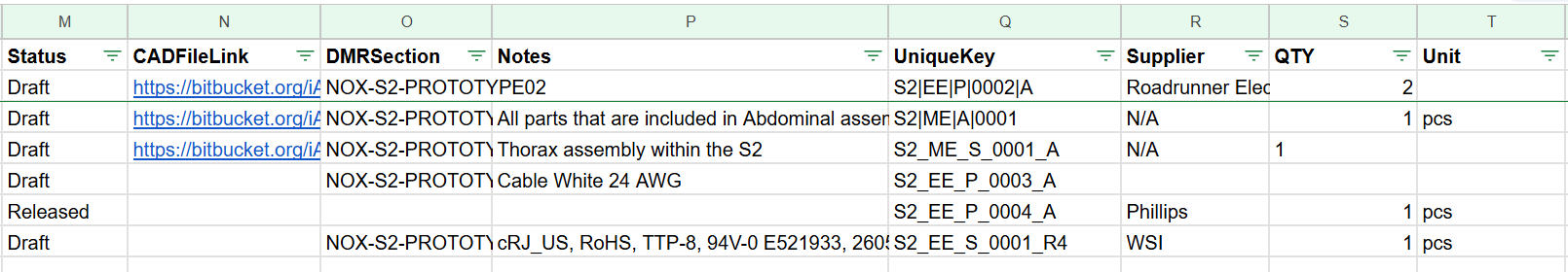 Secondary Google Sheets view for revisions and filtered BOM output